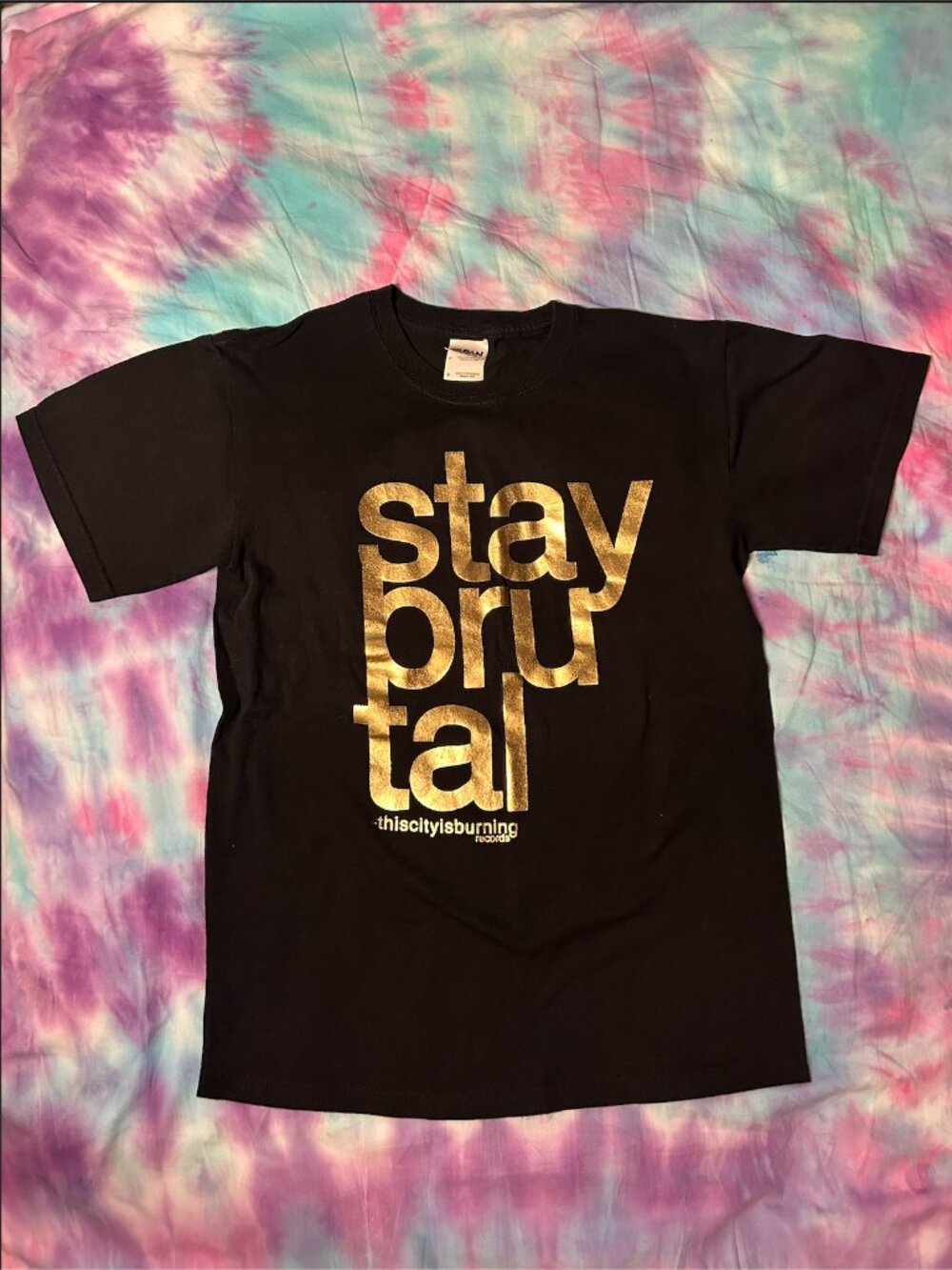Stay Brutal Gold Foil Shirt - This City is Burning Records, Men's Small